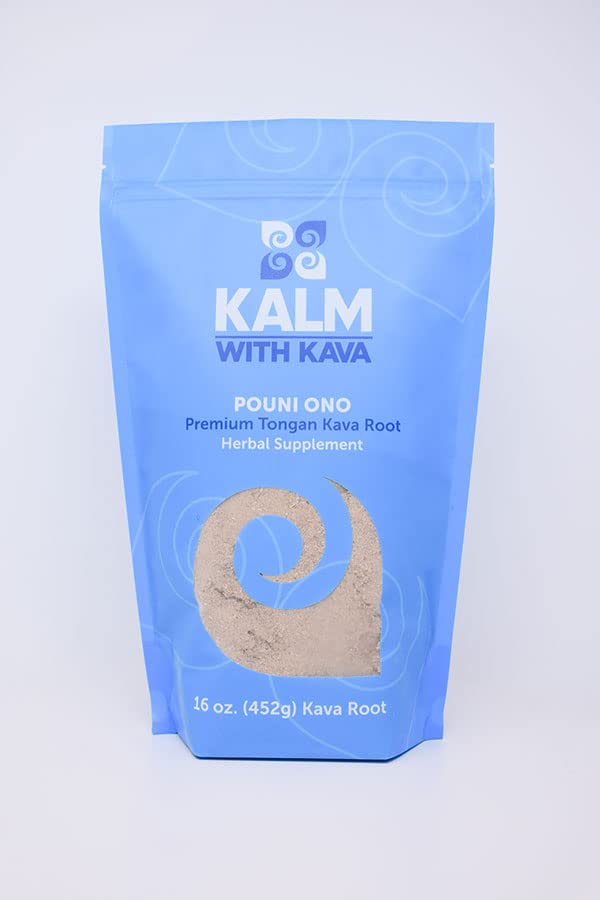 KALM Pouni Ono powder 16oz pack showcases premium Tonga kava for uplifting social moments