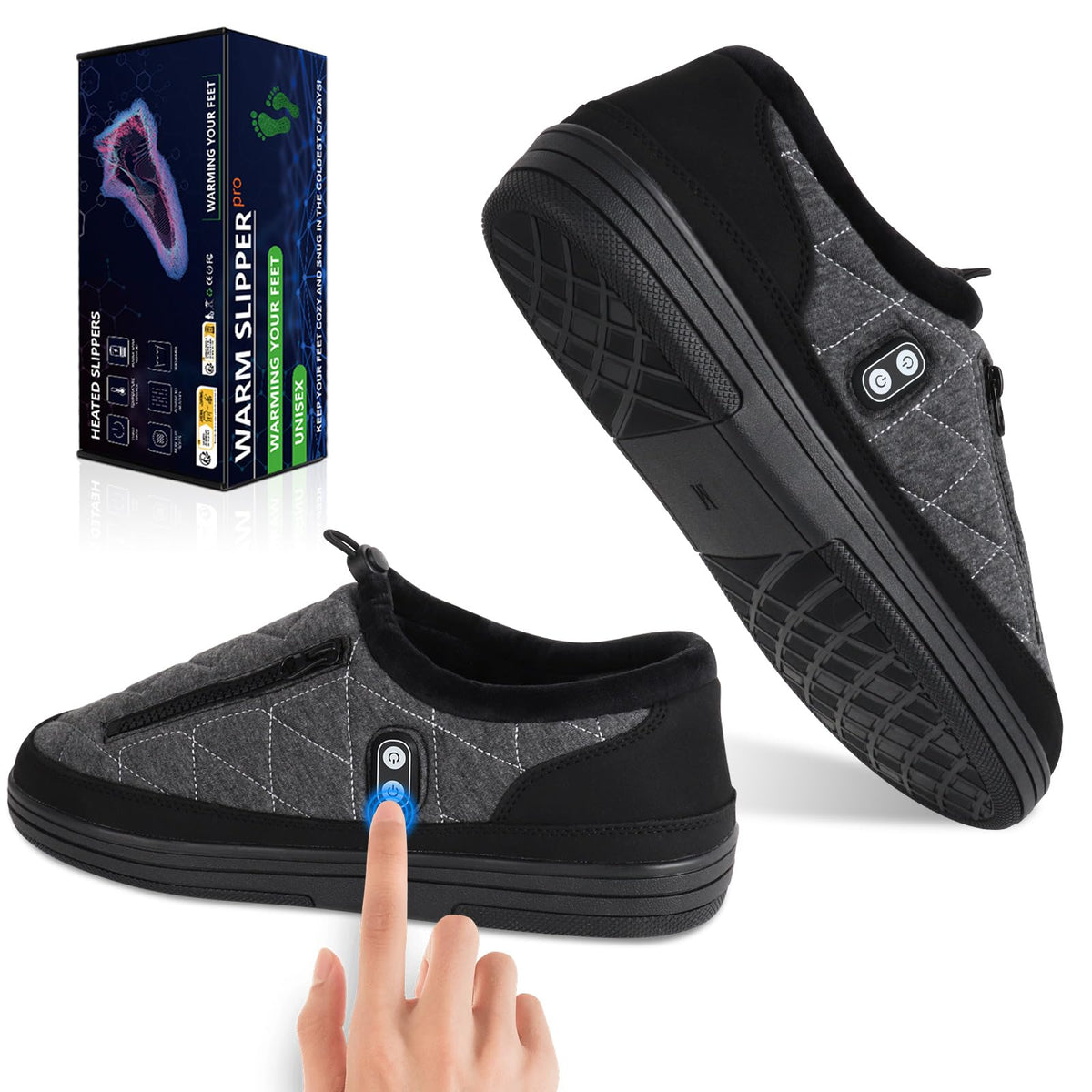 Kamlif free-moving foot warmer with dual-control buttons, front view.