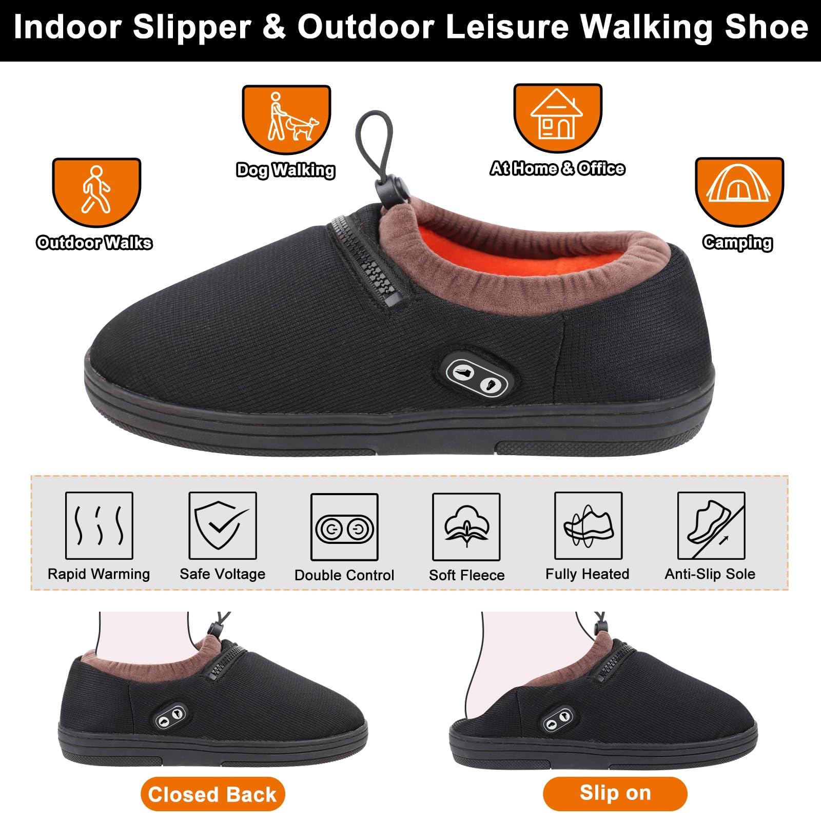 Kamlif heated slippers battery and charging port with USB-C for quick recharge