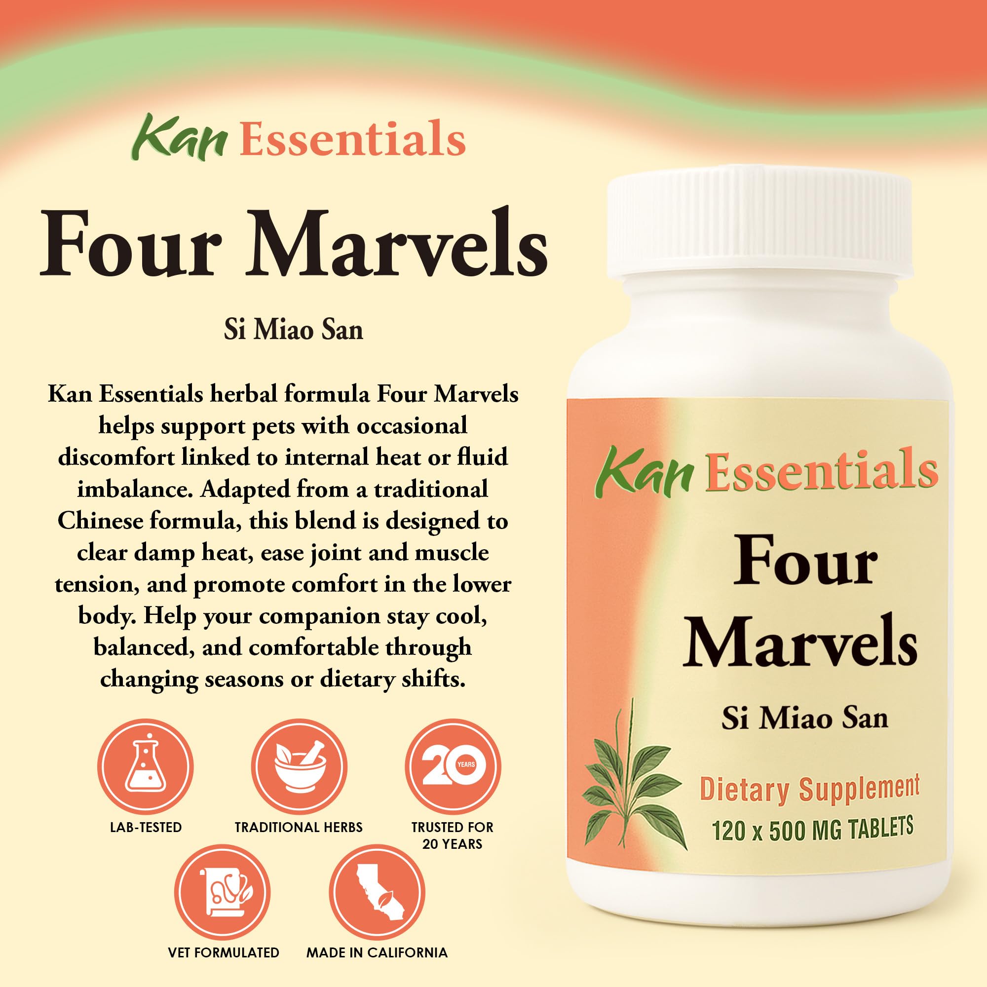 Kan Herb Four Marvels tablets close-up showcases natural herbal formula for wellness.