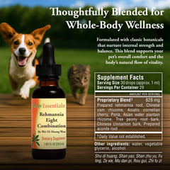 Kan Herb Rehmannia Eight dog-dosing image demonstrates simple administration that may support energy.
