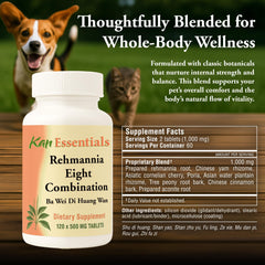 Kan Herb Rehmannia Eight tablets in hand for daily pet wellness.