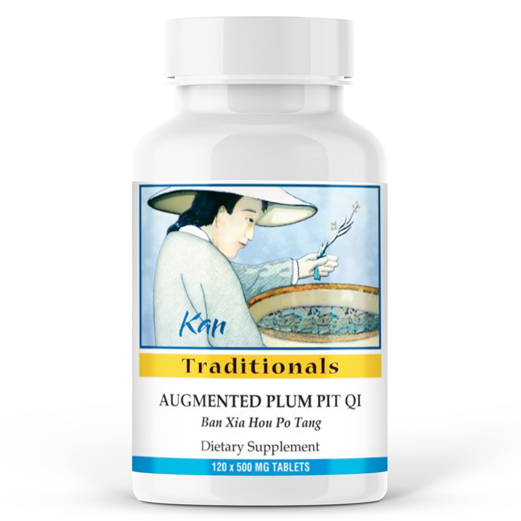 Kan Herbs Augmented Plum Pit Qi tablets bottle supports smooth qi flow for daily balance.