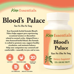 Kan Herbs Blood’s Palace bottle label highlights traditional herbs for daily pet wellness.