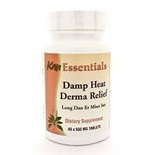 Kan Herbs Essentials Damp Heat Derma Relief bottle supports animal skin comfort with traditional herbs.