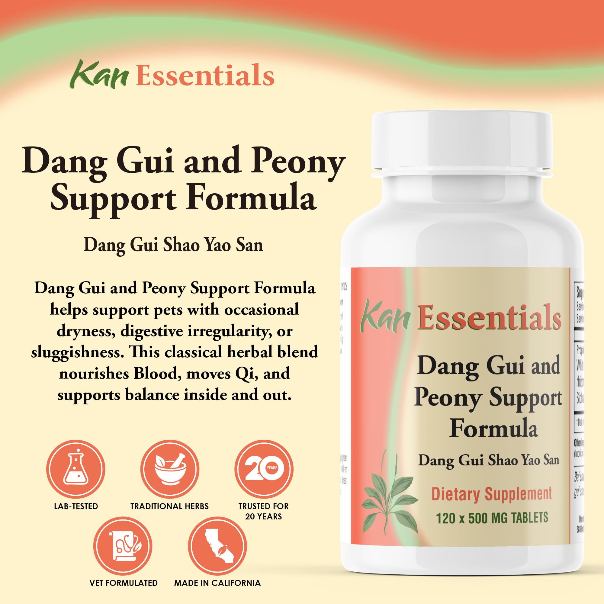 Kan Herbs Essentials bottle front label showcasing traditional herbal blend for pets
