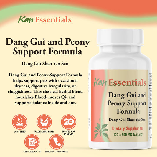 Kan Herbs Essentials bottle front label showcasing traditional herbal blend for pets