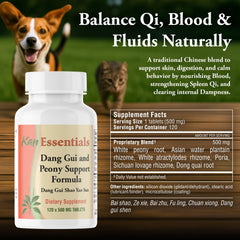 Packaging back of Kan Herbs Essentials Dang Gui and Peony with dosage guidance