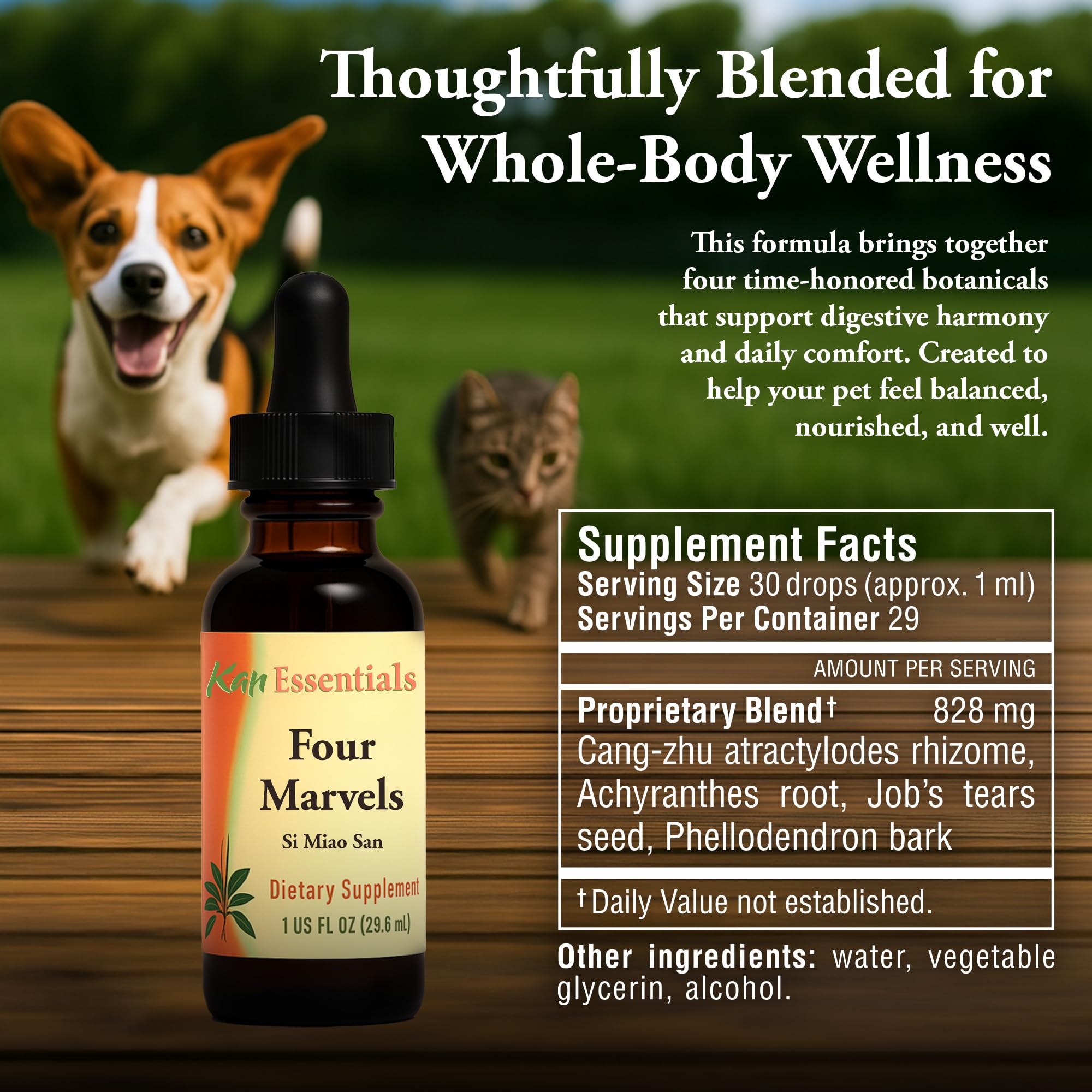 Kan Herbs Four Marvels cat scene hints at balanced elimination and overall calm.