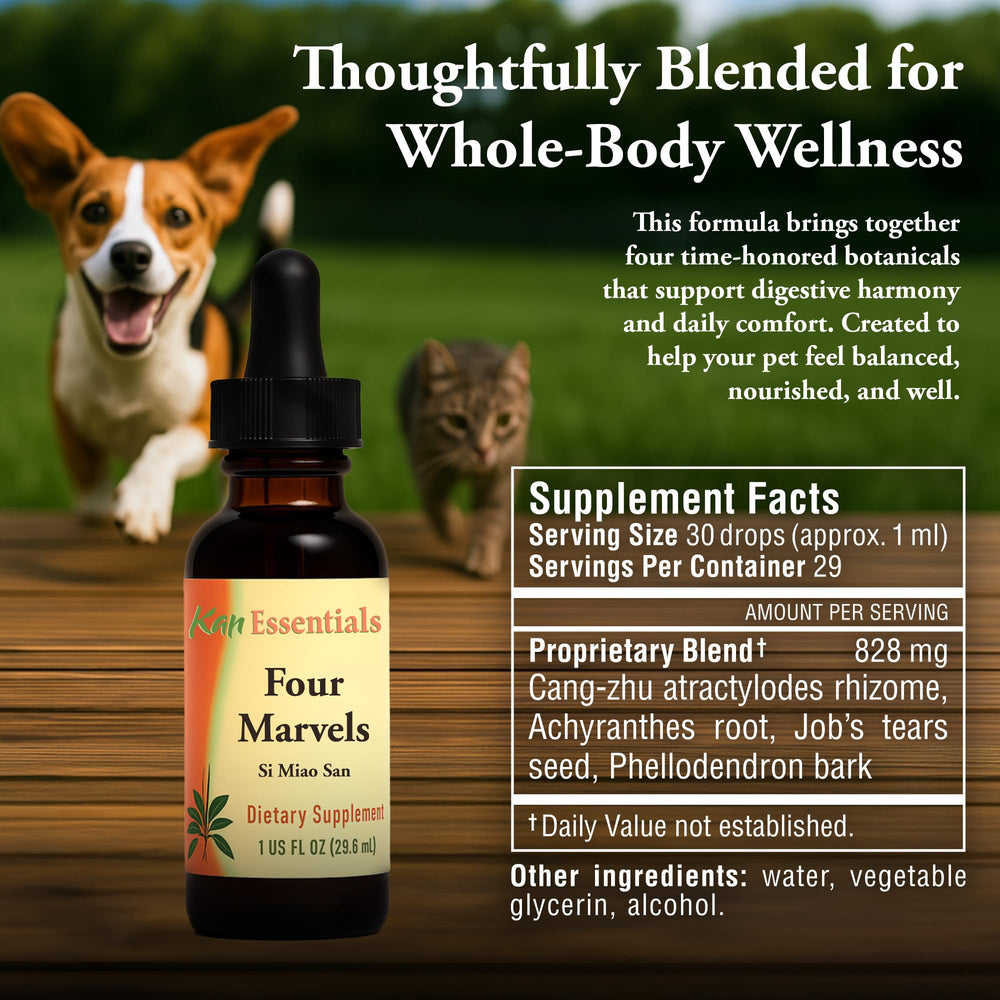 Kan Herbs Four Marvels cat scene hints at balanced elimination and overall calm.