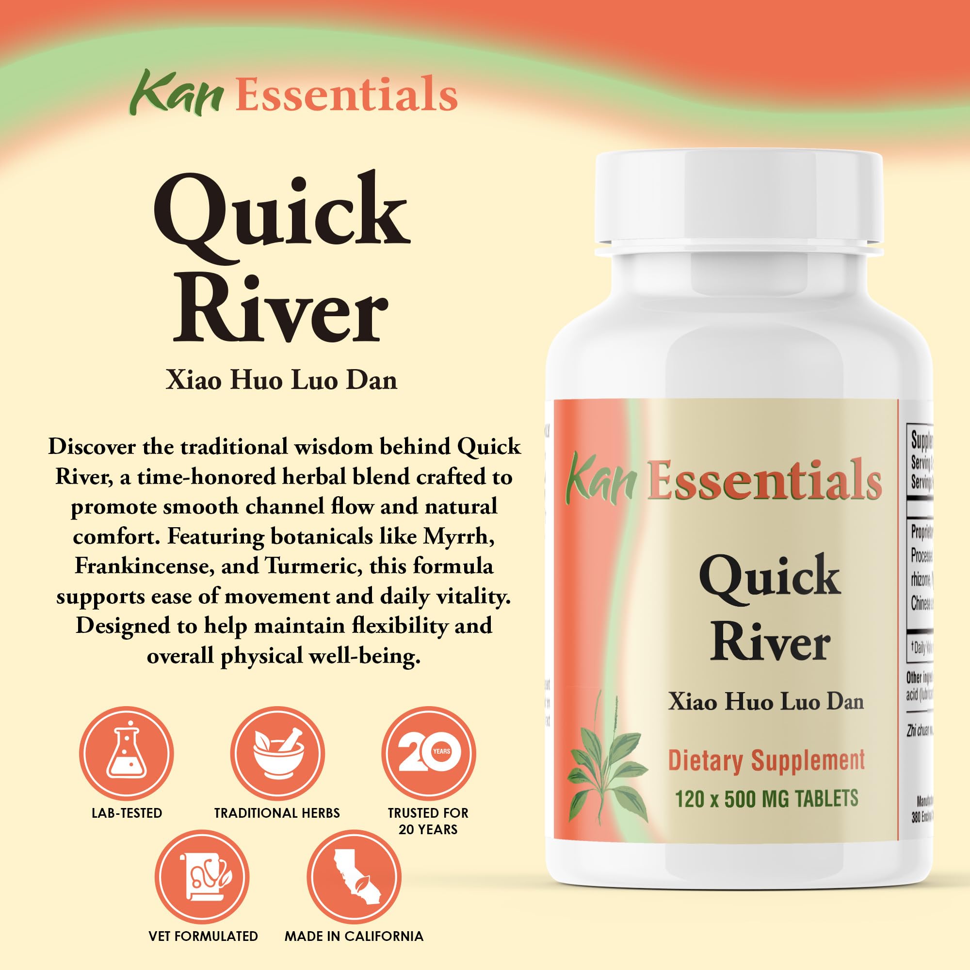 Kan Herbs Quick River bottle back label with daily use directions for pets