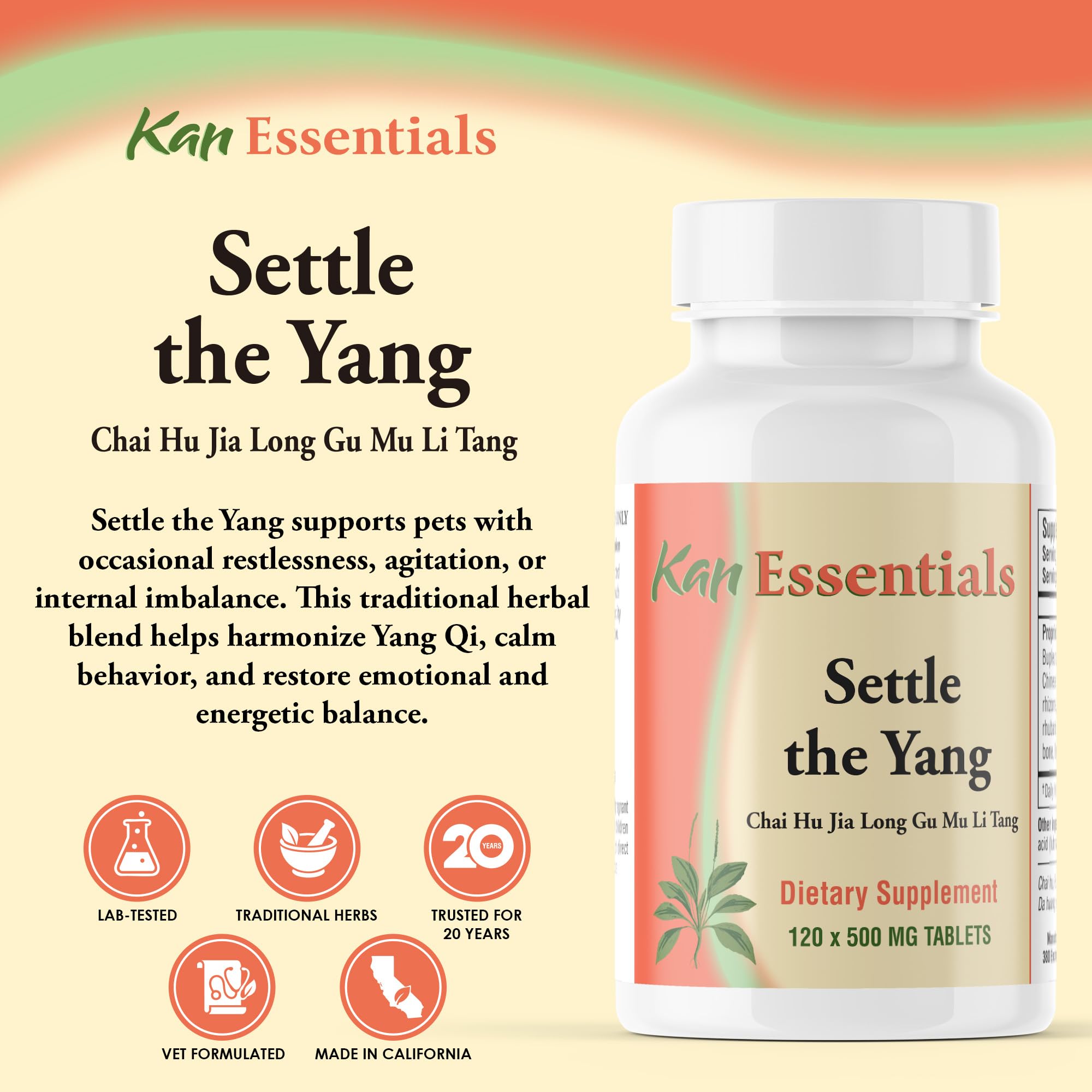 Kan Herbs Settle the Yang bottle – side view showcasing packaging and quality.