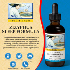 Close-up of Kan Herbs label showing traditional Zizyphus Sleep Formula details.