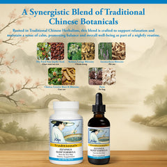 Pouring Kan Herbs Sleep Formula into warm tea for a soothing night ritual.