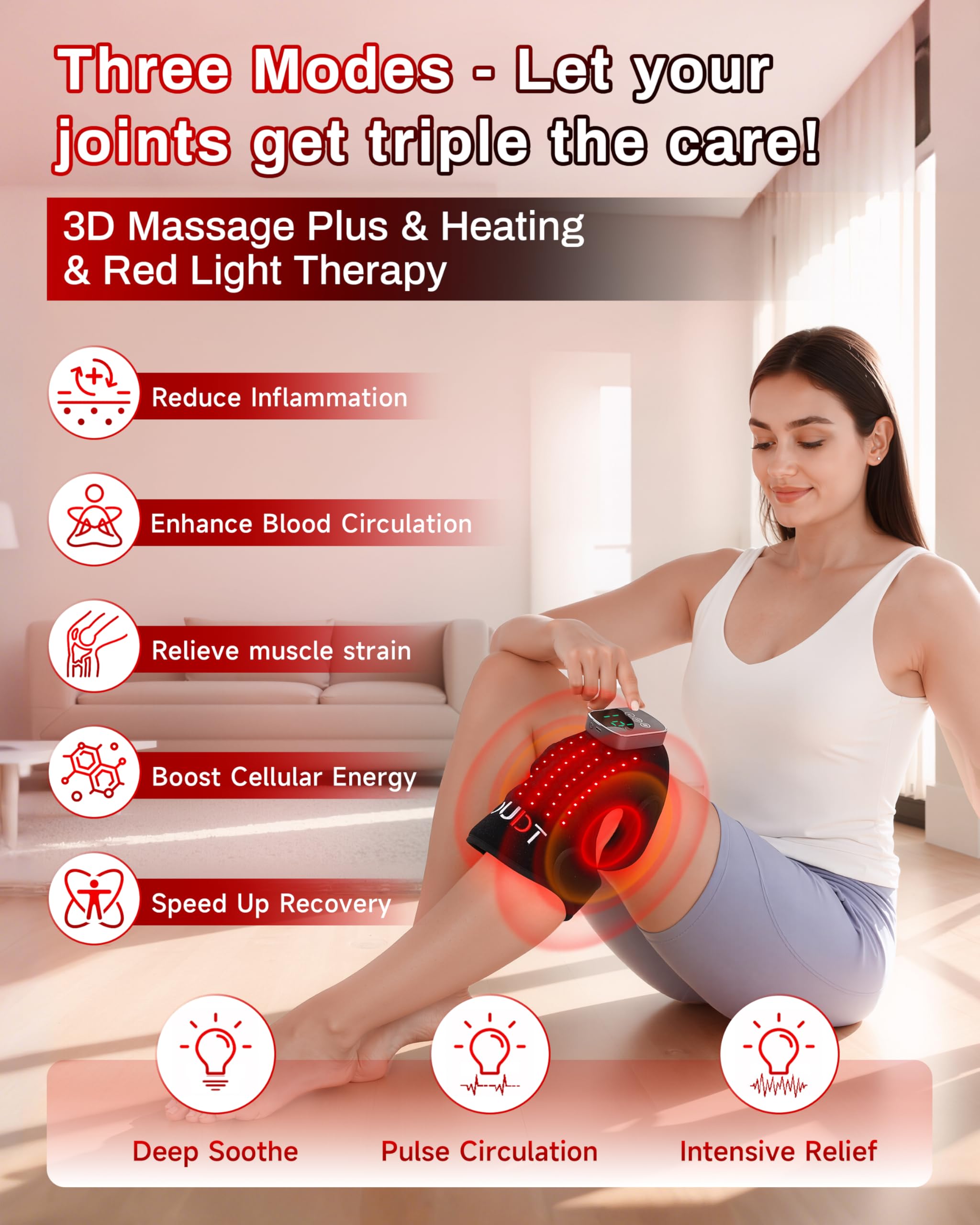 Kaoudt knee massager with 3D ergonomic design fitting the knee shape for comfort