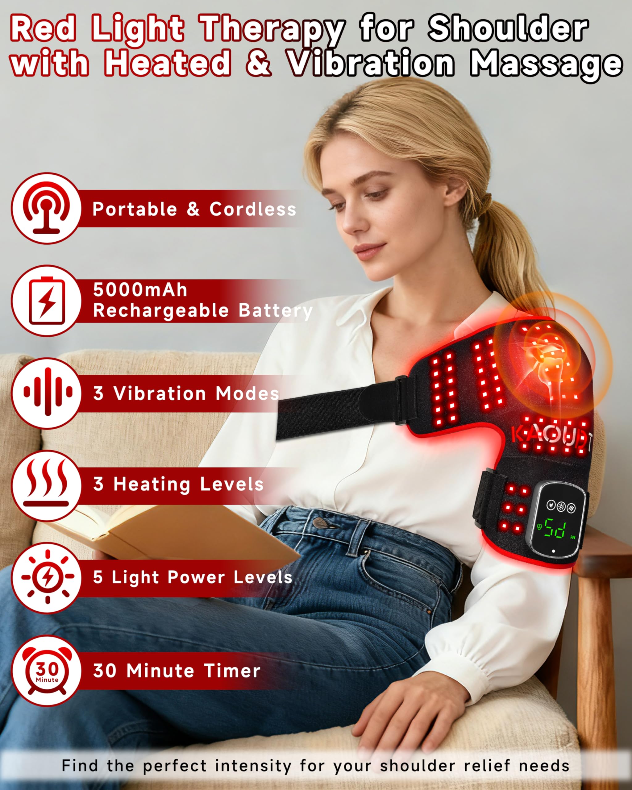 Kaoudt red-light beads close-up showing dual red and near-infrared lamps for comfort