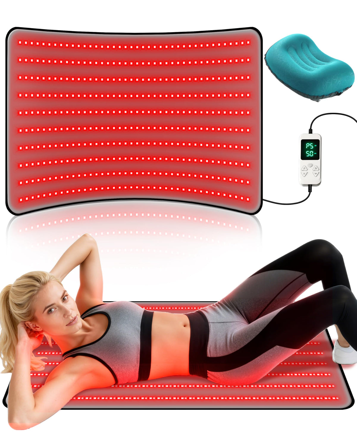 Kaoudt red light therapy mat on back for deep relaxation and targeted relief.