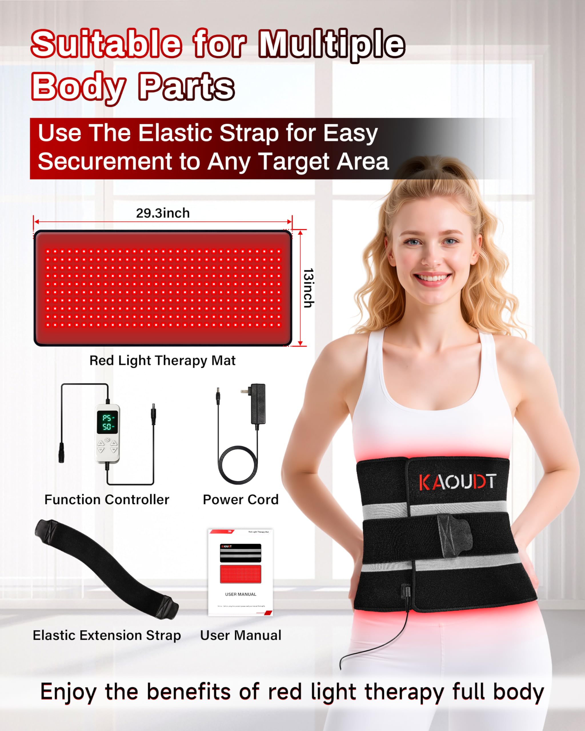 Kaoudt red light therapy mat full-size on table for home or office setup