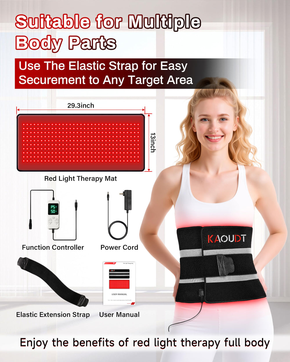 Kaoudt red light therapy mat full-size on table for home or office setup