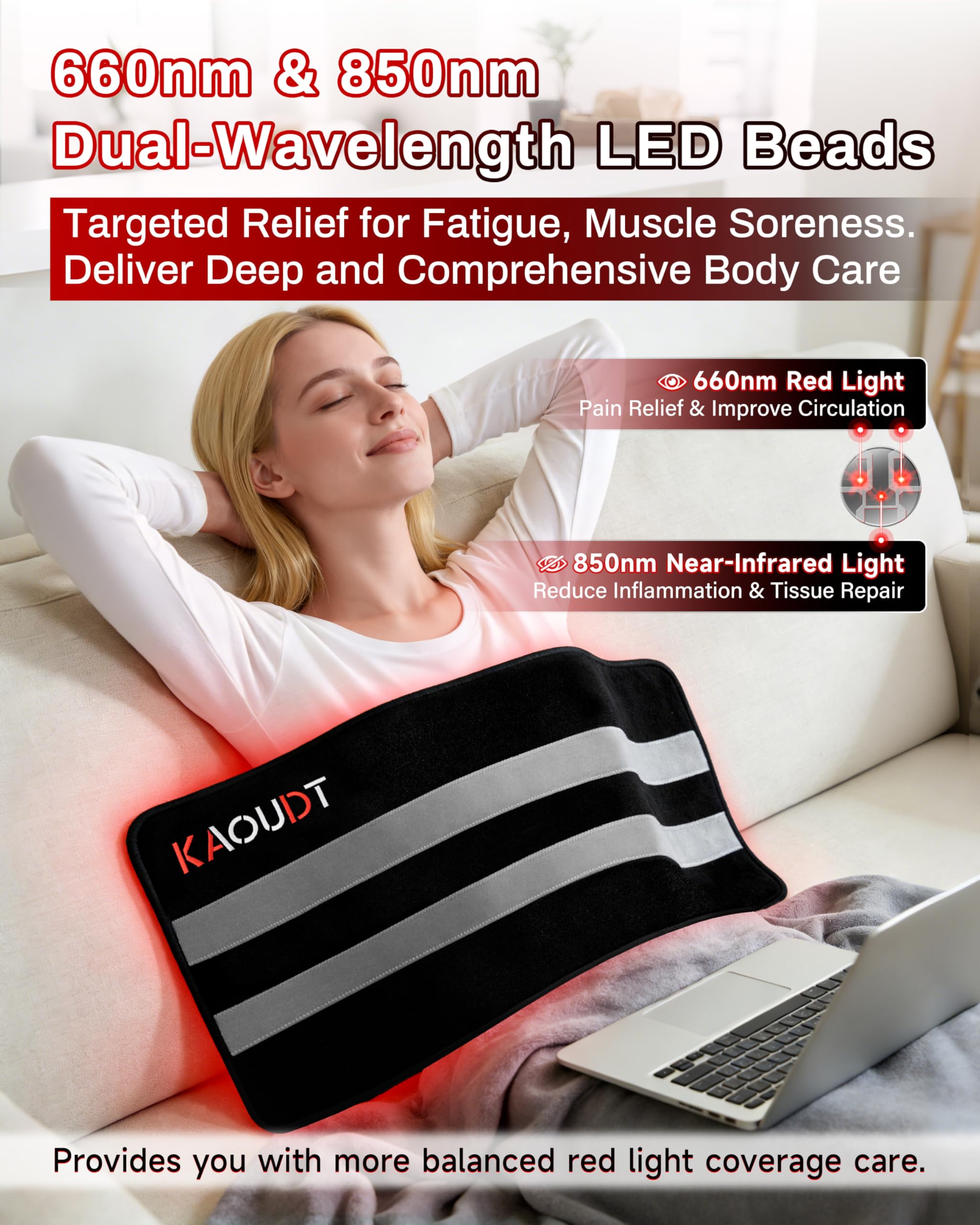 Kaoudt red light therapy mat LED array closeup with dual wavelengths