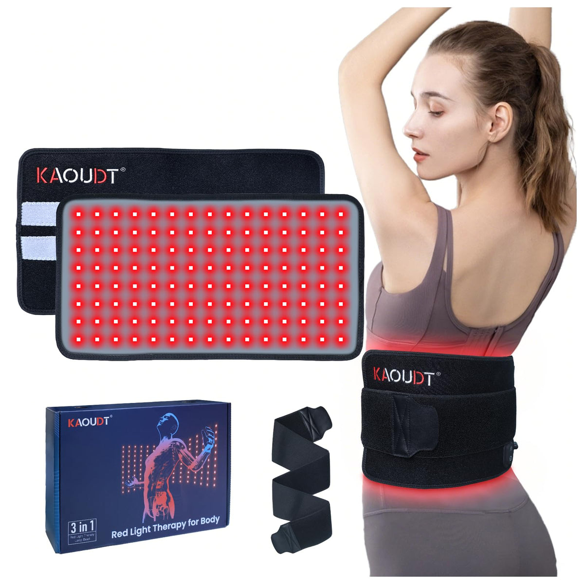 Kaoudt infrared therapy mat on back for targeted muscle relief and comfort.