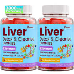 Kaourso Liver Detox Gummies bottle front, fruit flavor and daily liver support in view