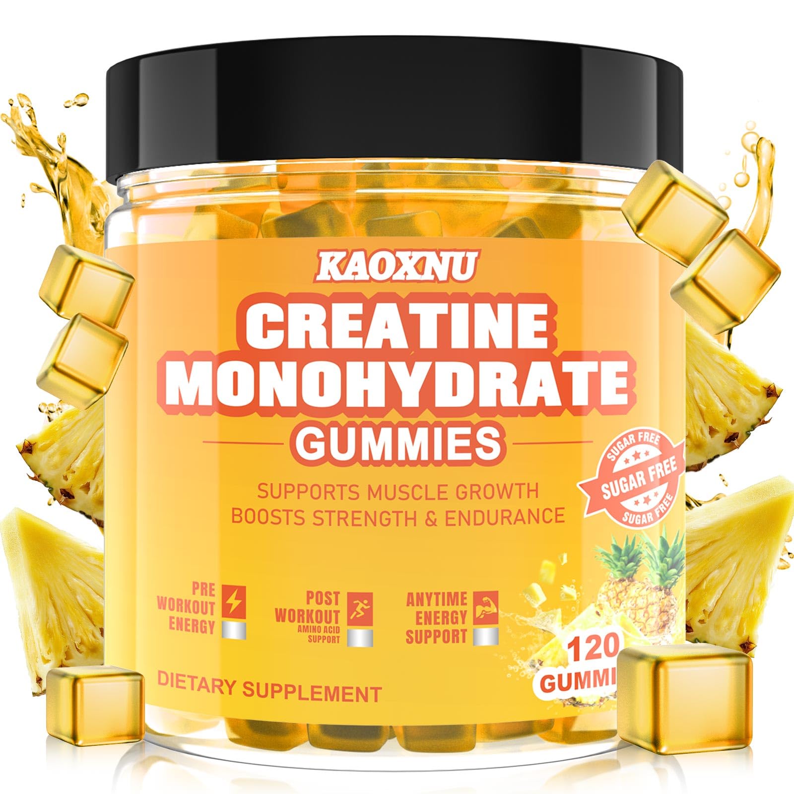 KAOXNU creatine gummies bottle supports muscle endurance and workout energy.