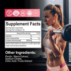 KAOXNU Creatine Monohydrate Gummies bottle front highlighting vegan, sugar-free formula for clean energy.