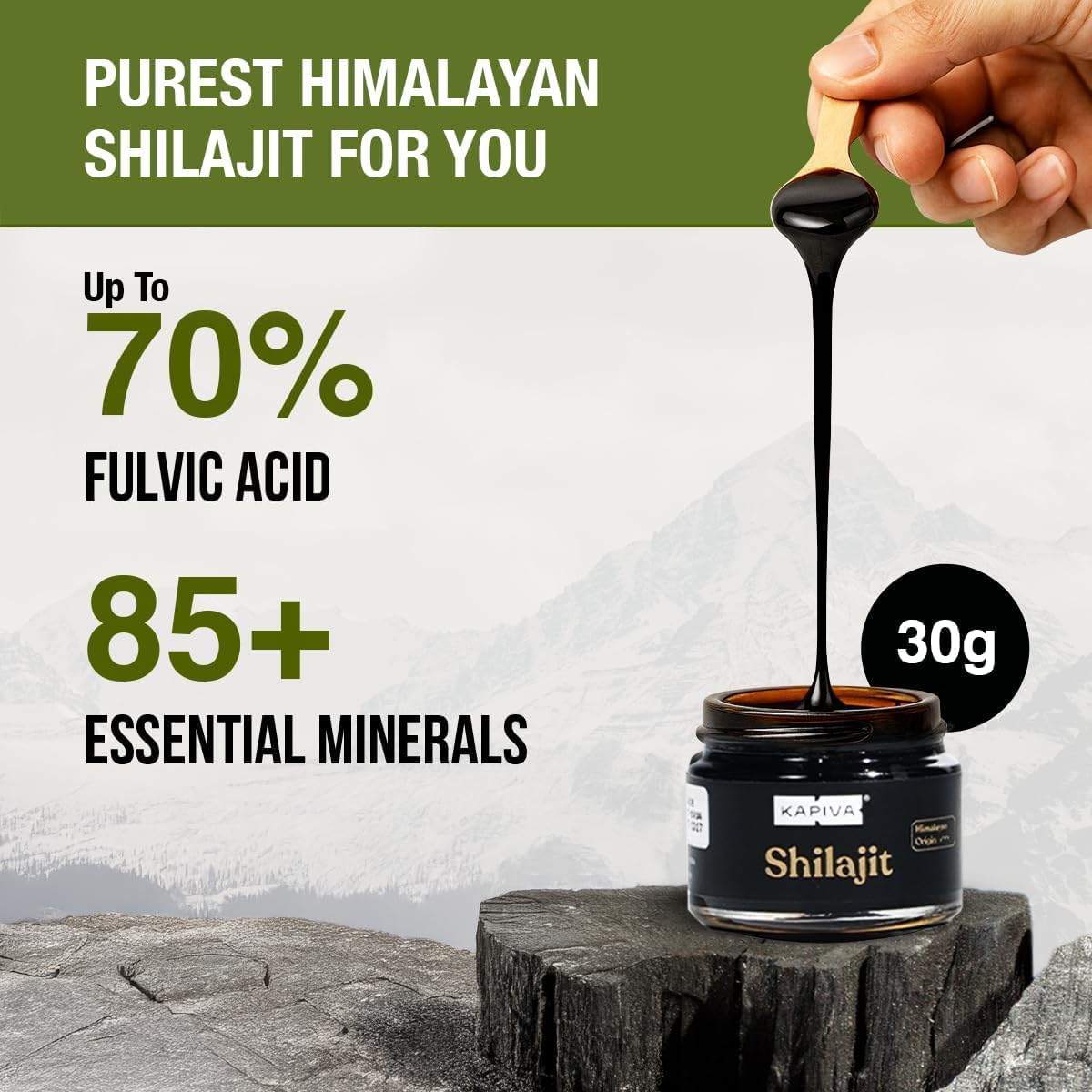 Kapiva Shilajit resin highlights fulvic acid content supports nutrient absorption