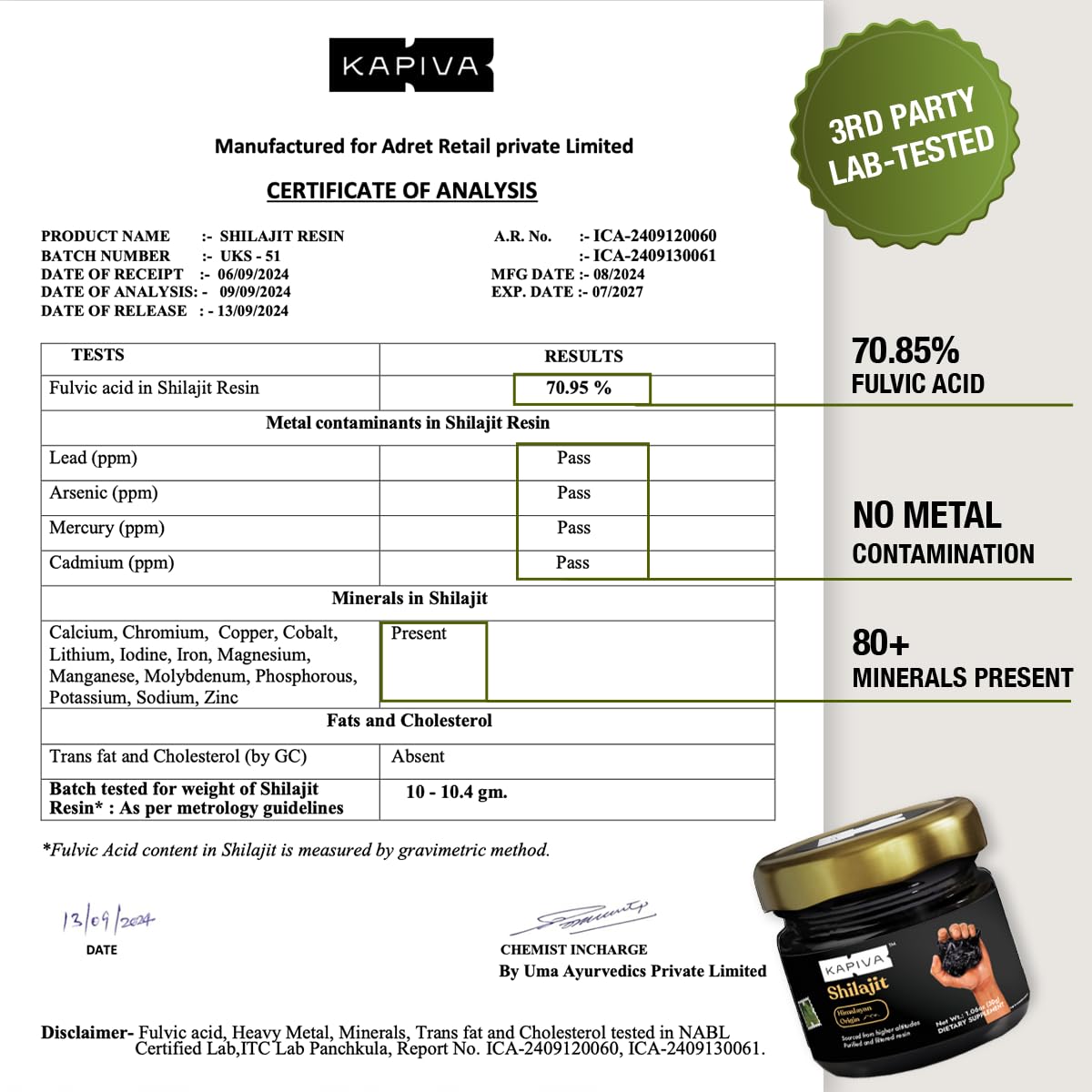 Kapiva Shilajit resin with over 80 minerals for balanced nourishment