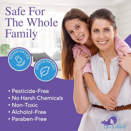 Kapow application to dry hair for safe lice treatment in a household