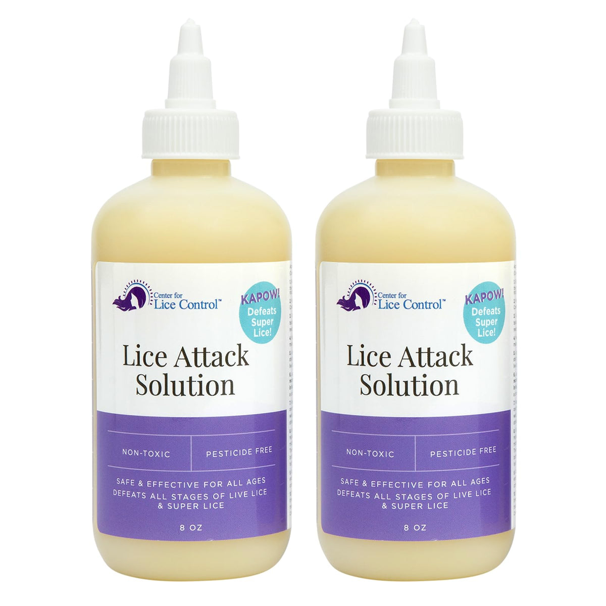 Kapow 8oz bottle for safe, toxin-free lice treatment for families.