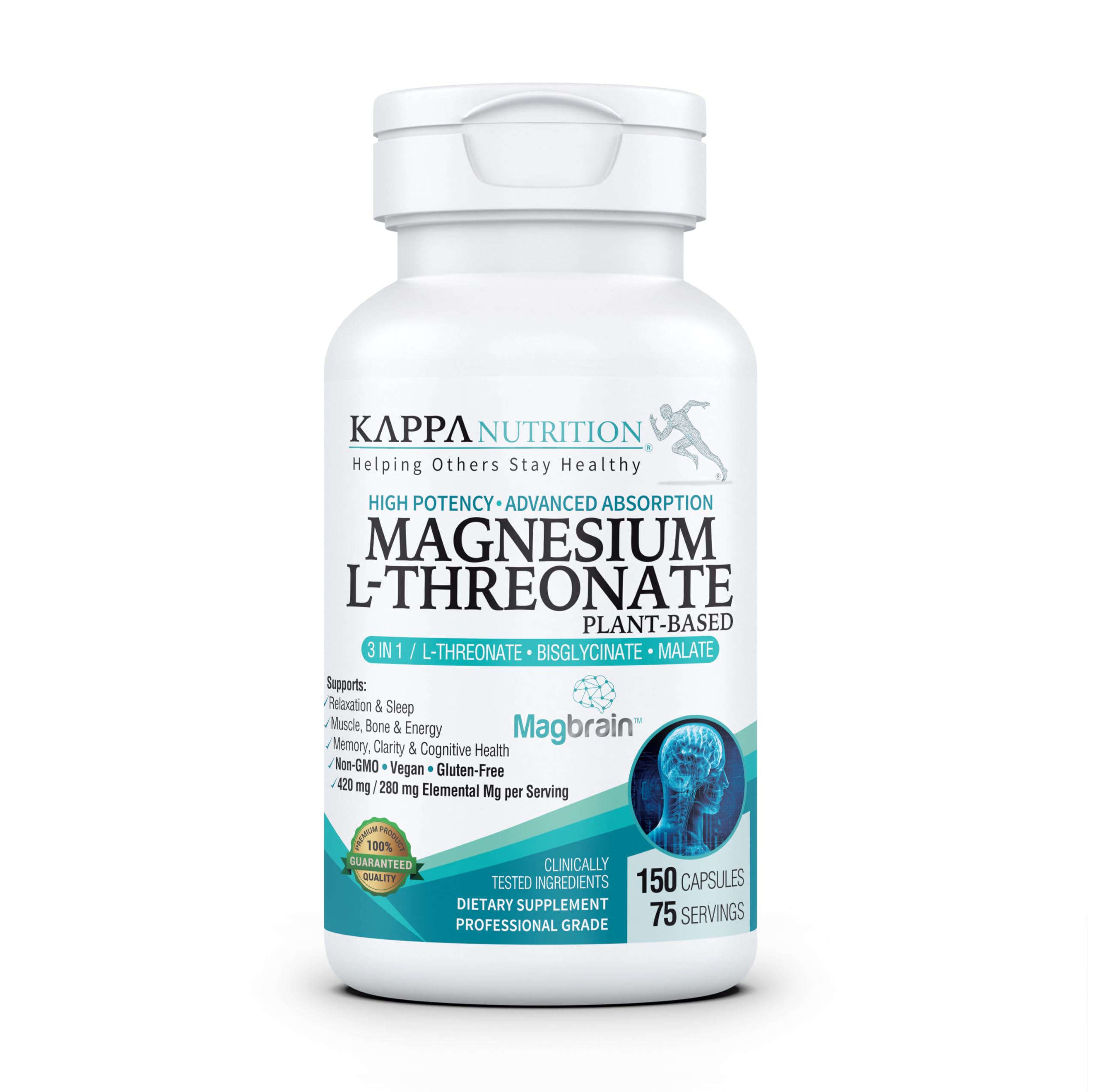Kappa Nutrition MagBrain capsules bottle on a countertop for easy daily brain health support
