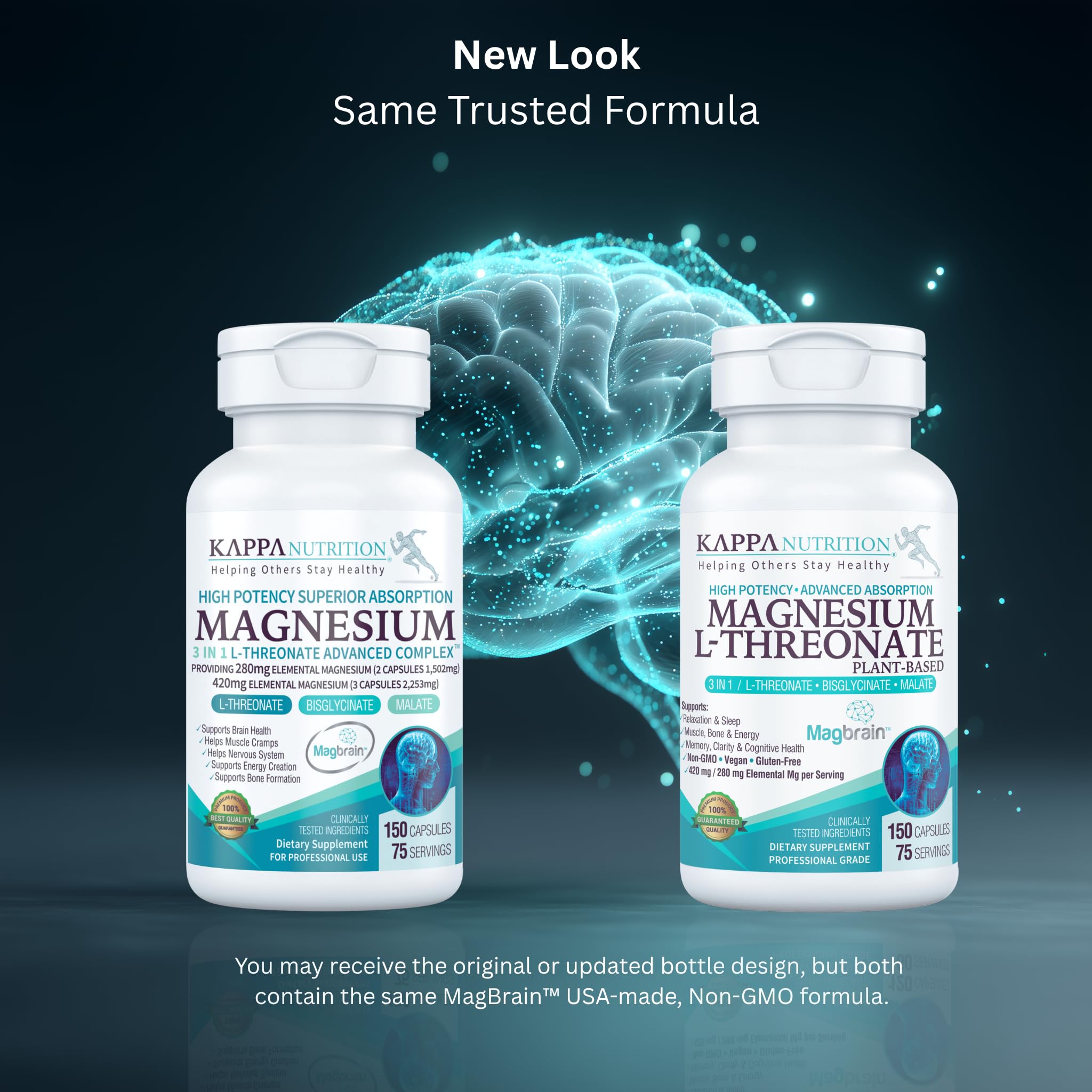 Kappa Nutrition MagBrain capsules closeup highlighting plant-based magnesium L-threonate