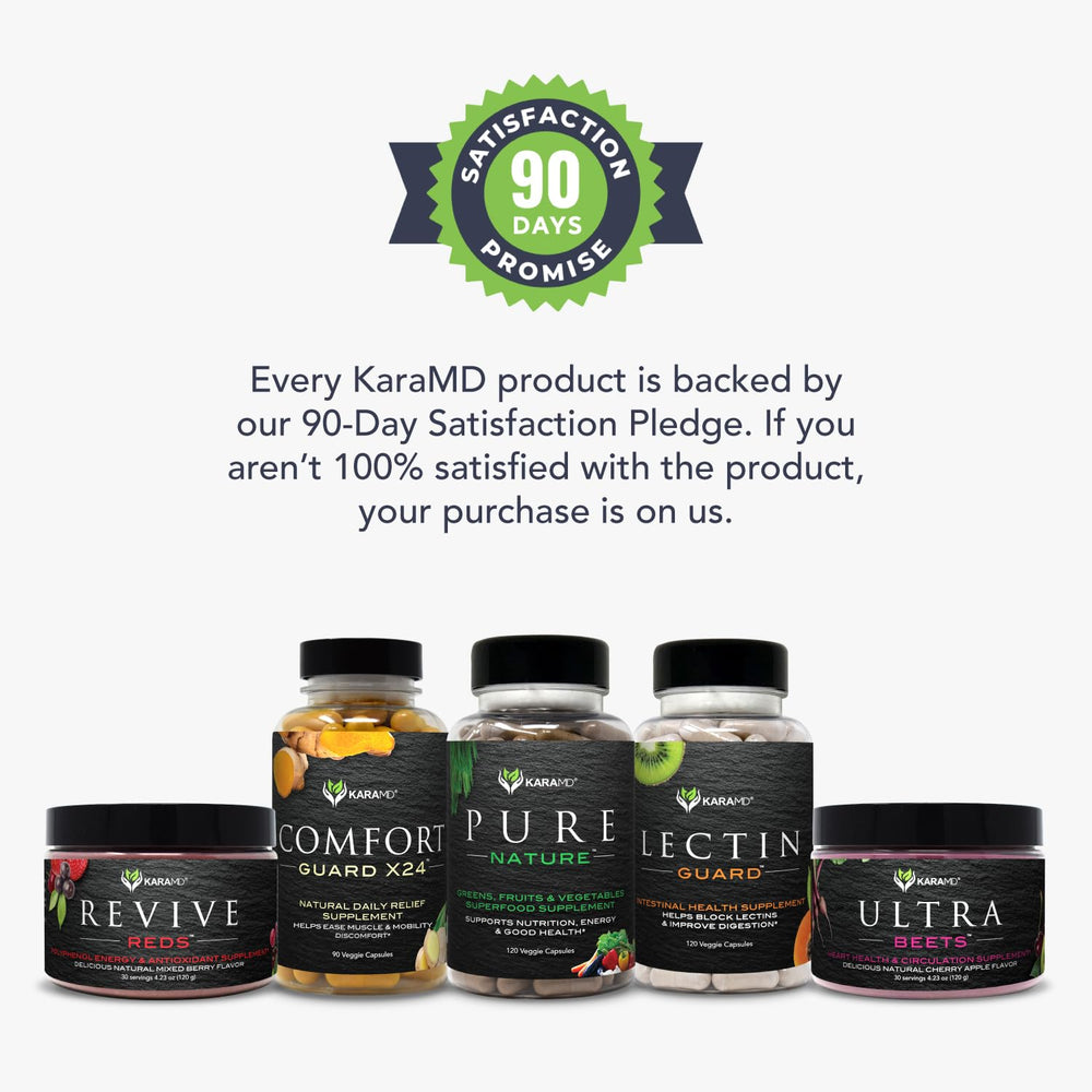 KaraMD Comfort Guard X24 bottle with dosage guidance icon for routines.
