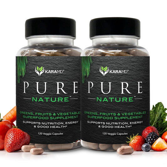 KaraMD Pure Nature bottle front with branding and green imagery for daily energy support