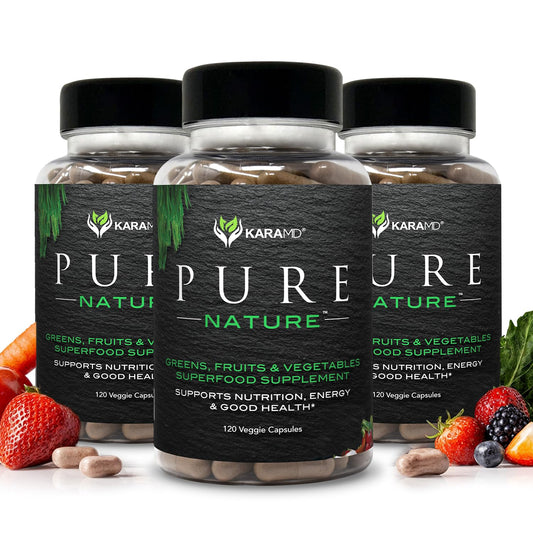 KaraMD Pure Nature bottle front showing greens blend for daily energy.