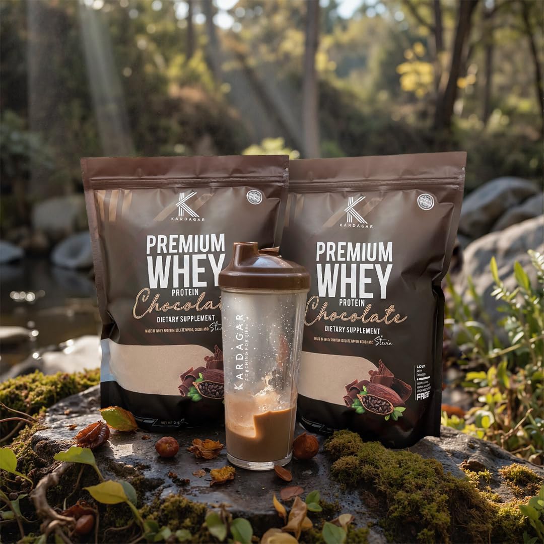 KARDAGAR Premium Whey Protein chocolate nutrition label showcases protein per serving