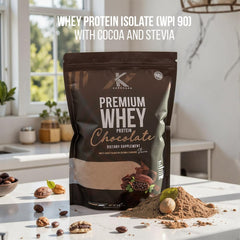 KARDAGAR Premium Whey Protein chocolate tub opened invites quick mixing