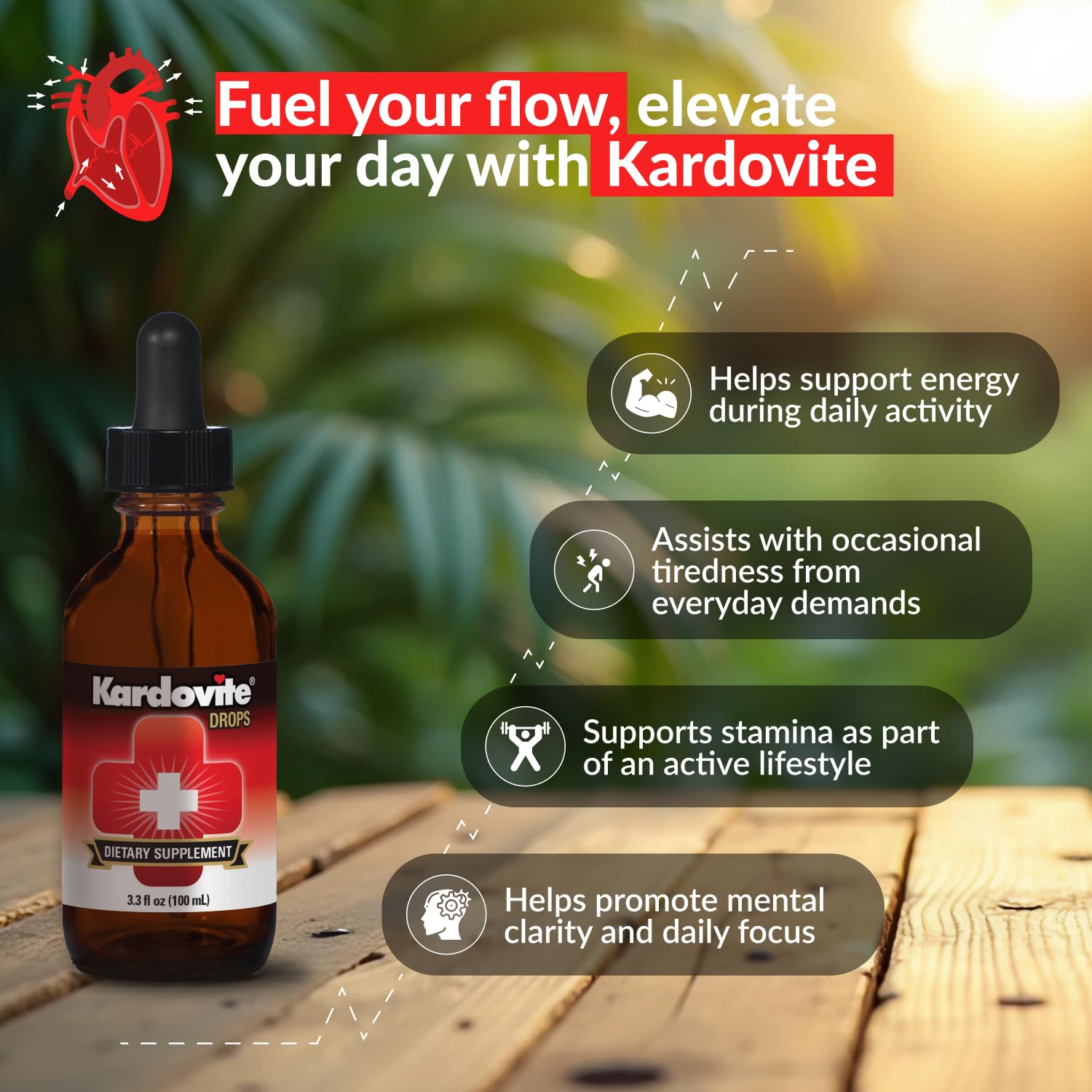 Kardovite Circulation Drops label highlights hawthorn and other herbs.