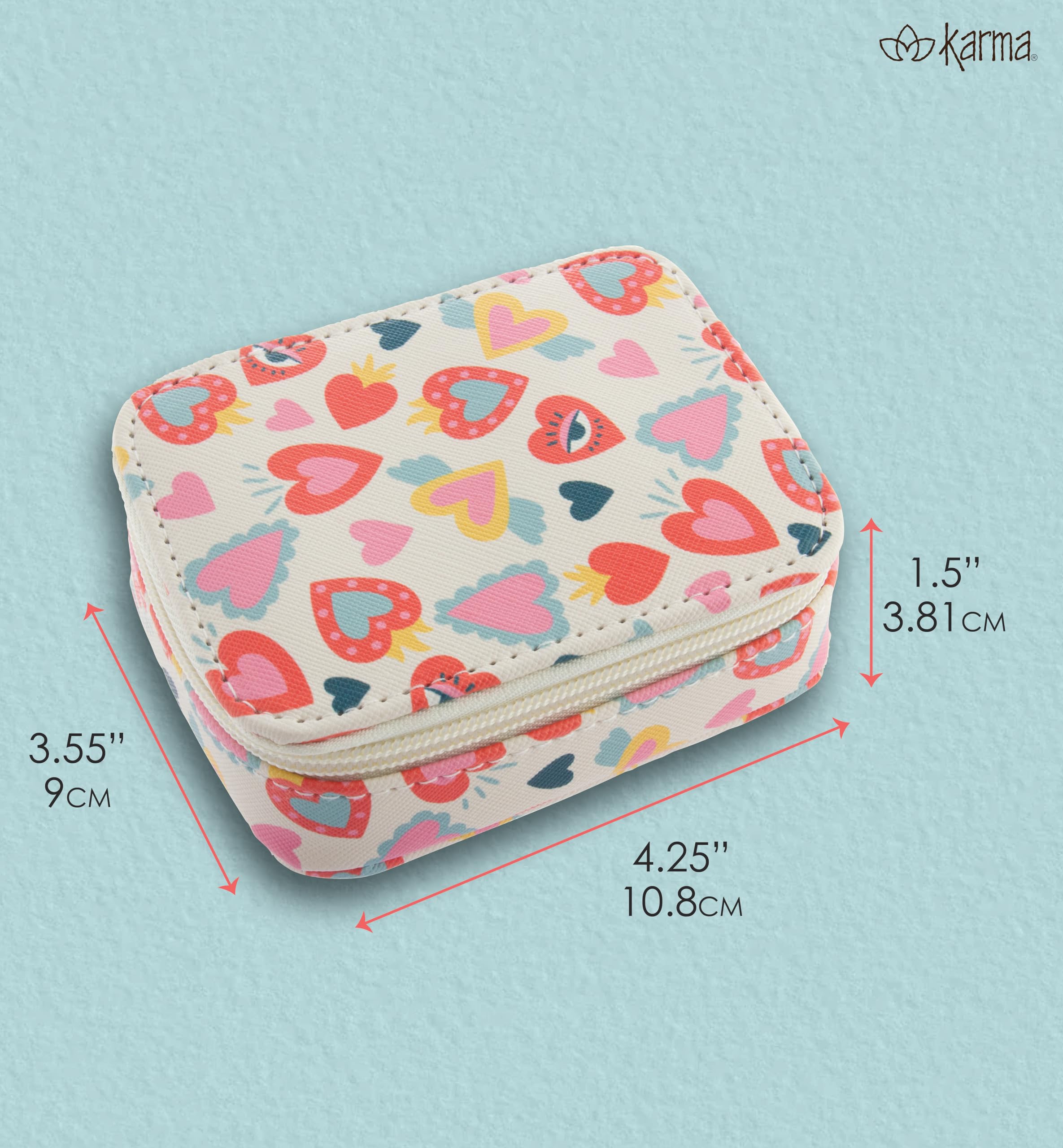 Karma Travel Pill Case with gold zipper for secure, chic travel access.