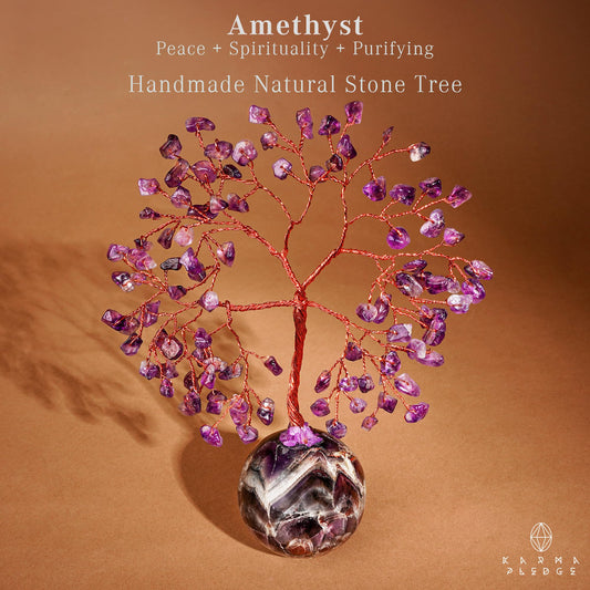 KARMAPLEDGE Amethyst crystal tree branches show natural sparkle for soothing decor.