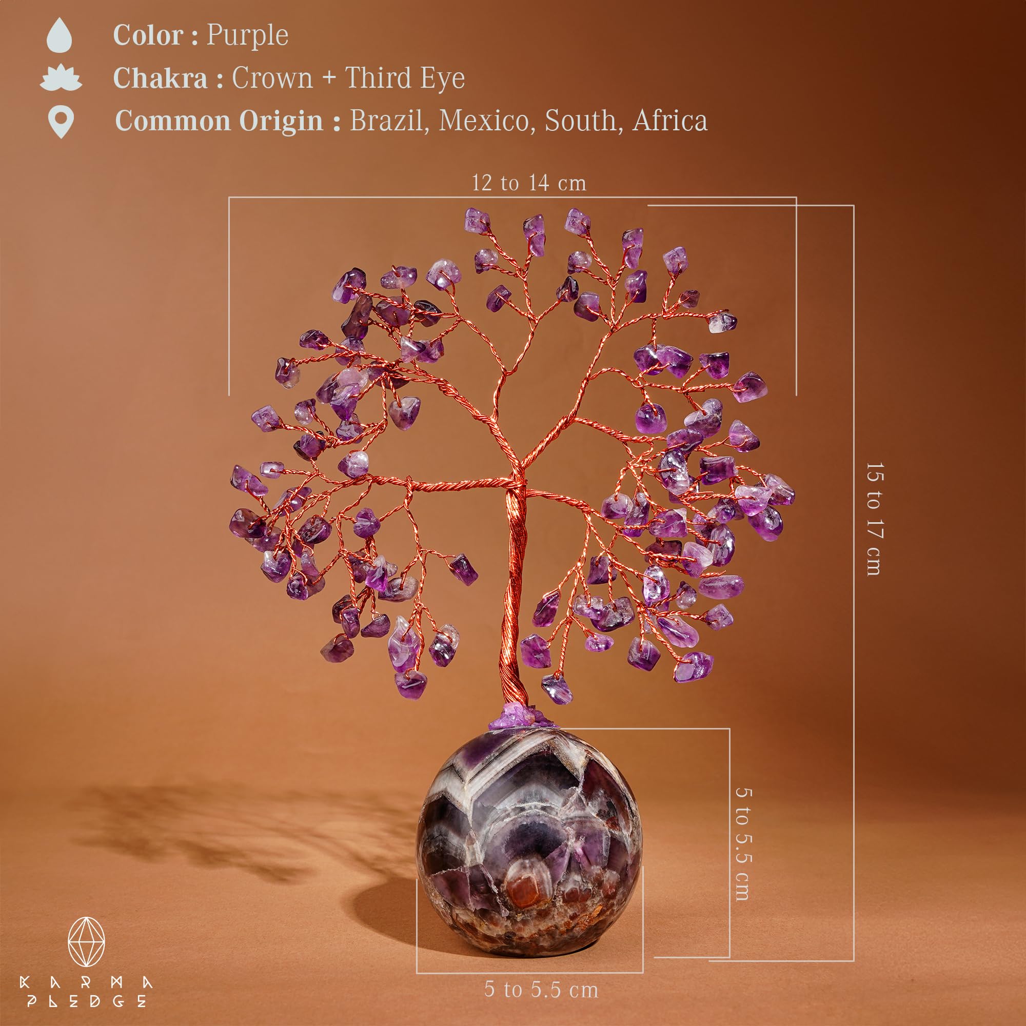 KARMAPLEDGE Copper-wire craftsmanship highlights delicate tree-of-life details.