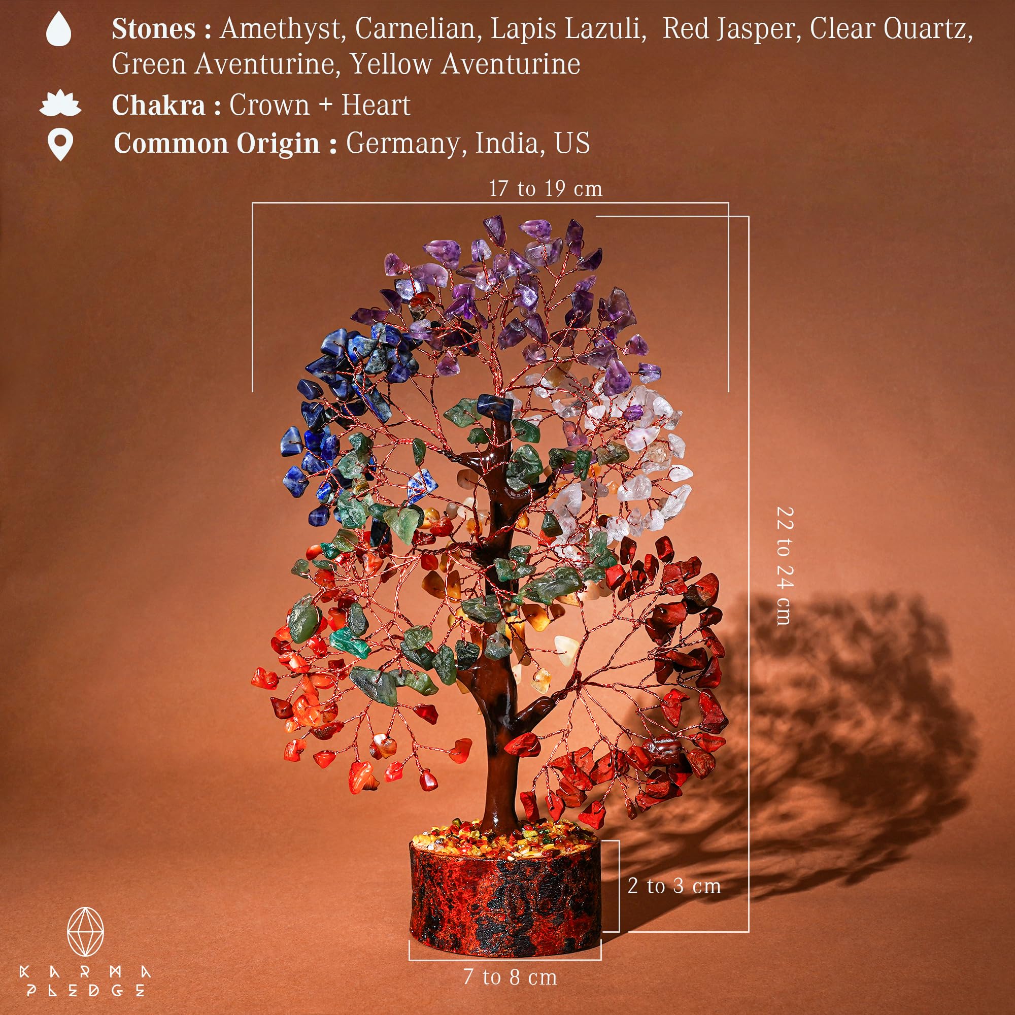 KARMAPLEDGE copper-wire crystal tree detail aids focus during meditation.