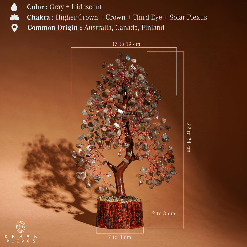 KARMAPLEDGE Crystal Tree leaves catch light for soothing ambiance.