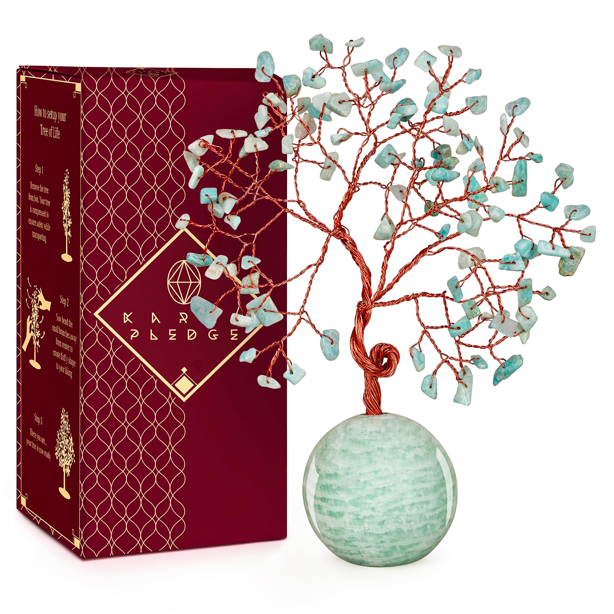 KARMAPLEDGE Crystal Tree of Life amazonite close-up for calming energy at home
