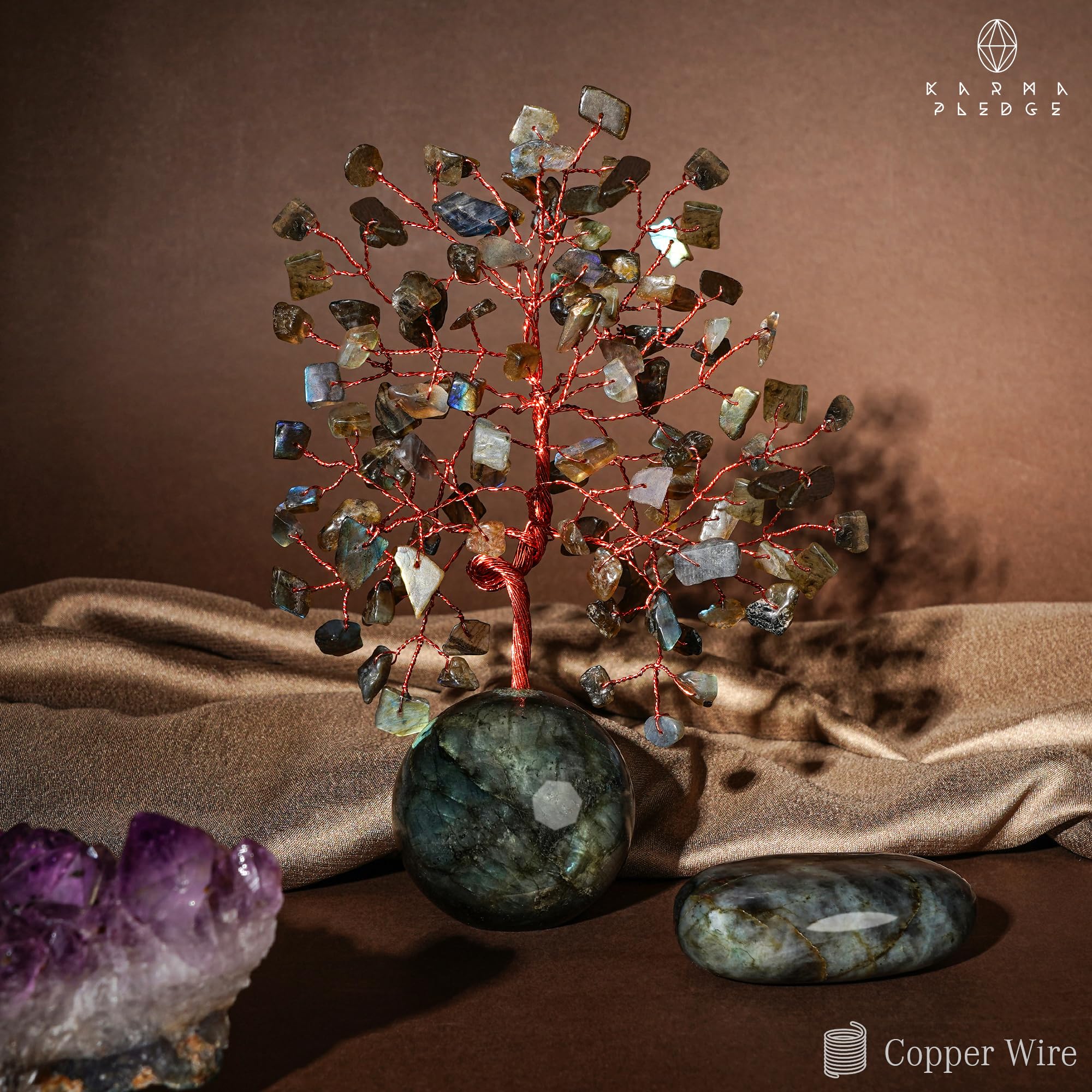 KARMAPLEDGE handcrafted crystal tree stands 6-7 inches for a striking focal point
