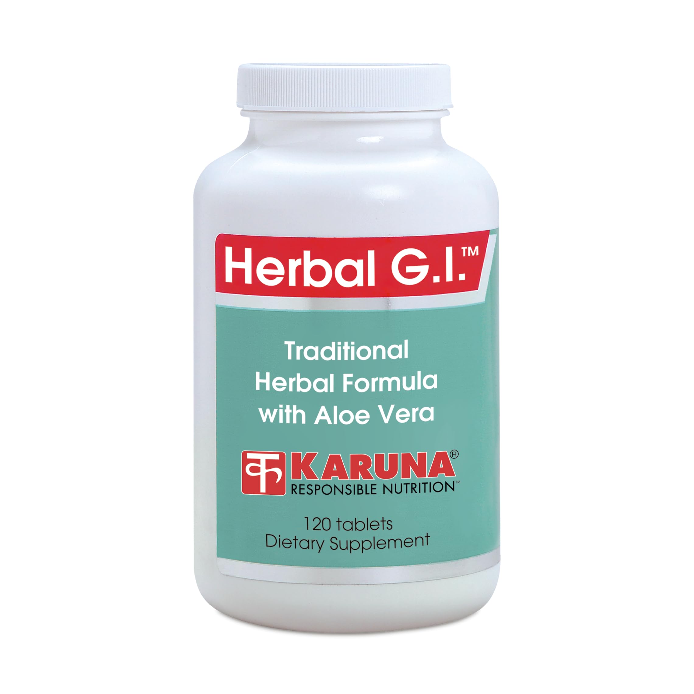 Karuna Herbal GI 120 capsules bottle front promoting plant-based gut support.