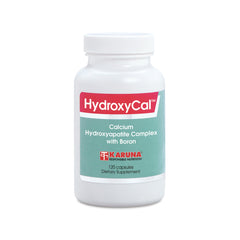 Karuna HydroxyCal bottle front view showing 120 capsules for bone support.