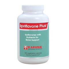 Karuna Ipriflavone Plus 600mg bottle label highlighting bone health support.
